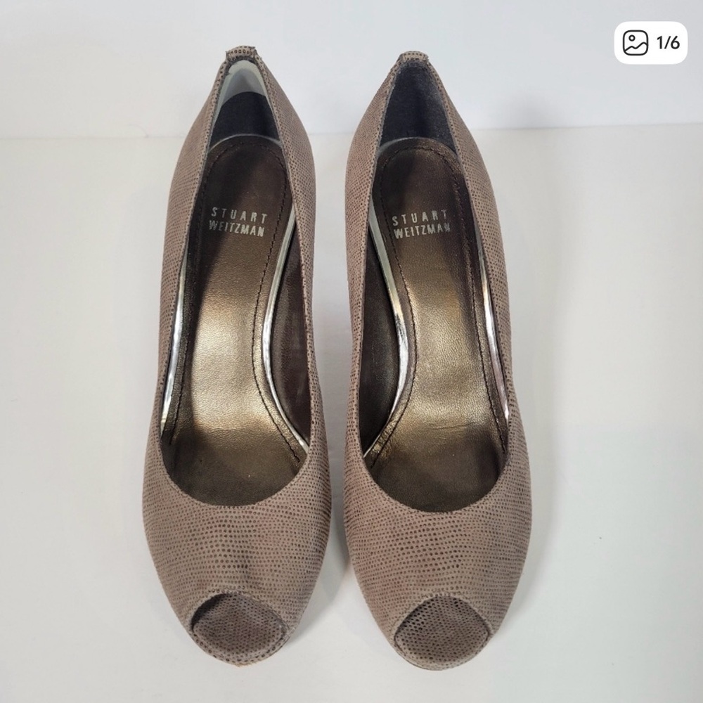 Stuart Weitzman Taupe Peep Toe Heels - Picture 3 of 8